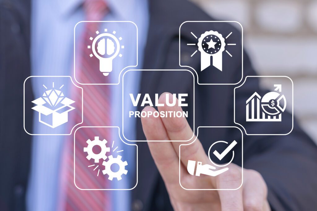 virtual interface displaying unique value proposition for a business