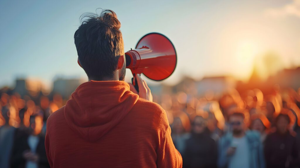 Announcing to a crowd using loudspeaker