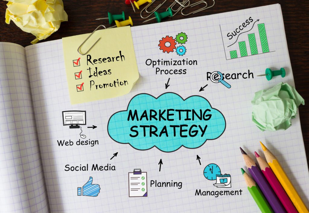 Notebook with Tools and Notes about Event Marketing Strategy concept