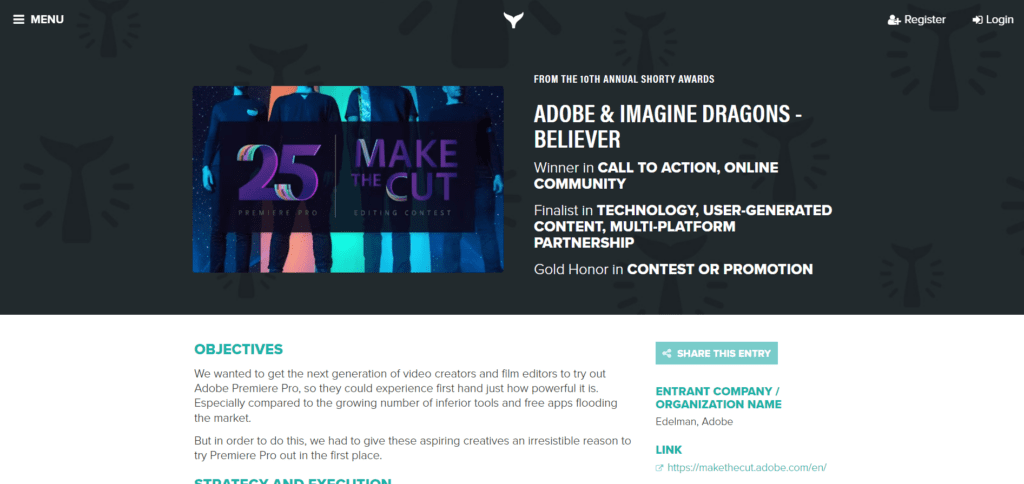 Shorty Awards - Adobe and Imagine Dragons Believer