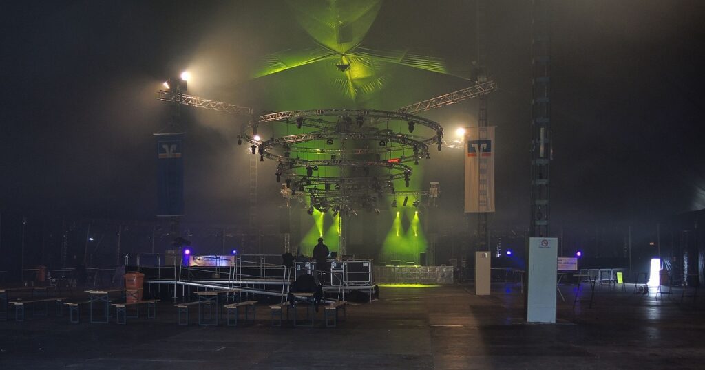 Chandelier style lights production event stage
