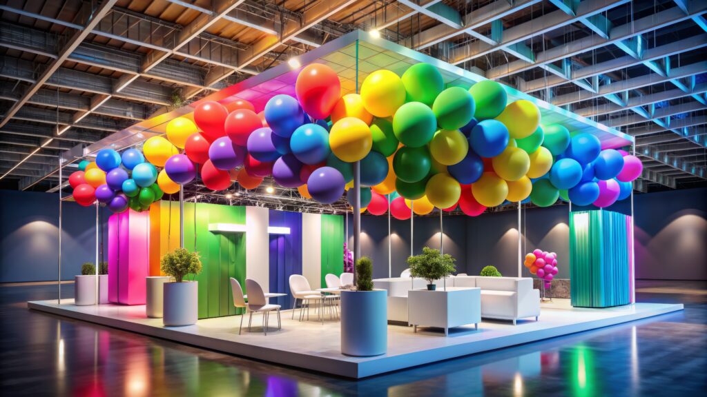 Innovative tradeshow booth decorated with helium balloons