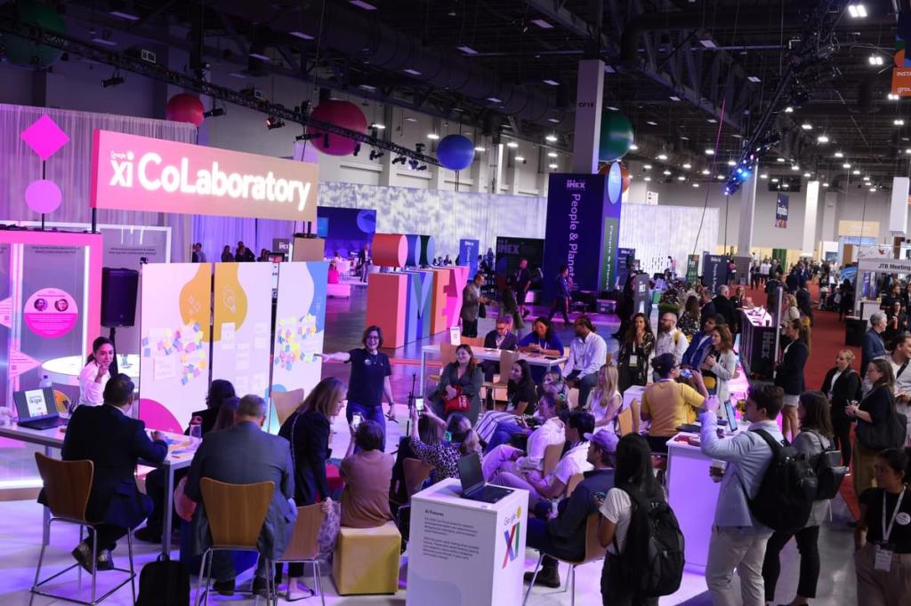 Group of people on a trade show floor