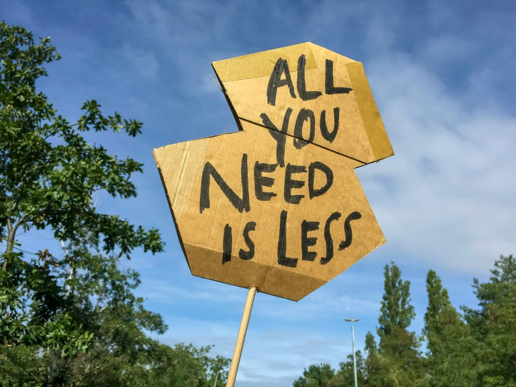 cardboard sign promoting sustainable choices