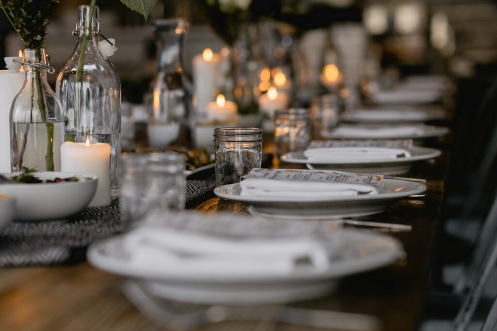 traditional sit down dinner tables at an event