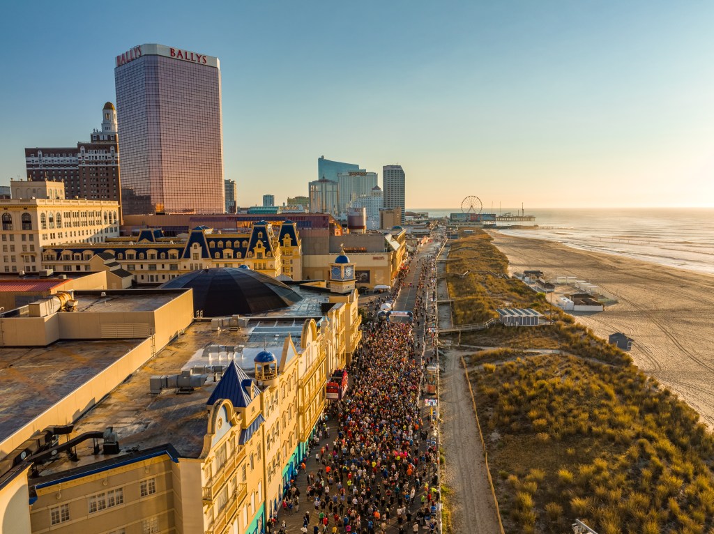 The Atlantic City Boardwalk at sunrise.