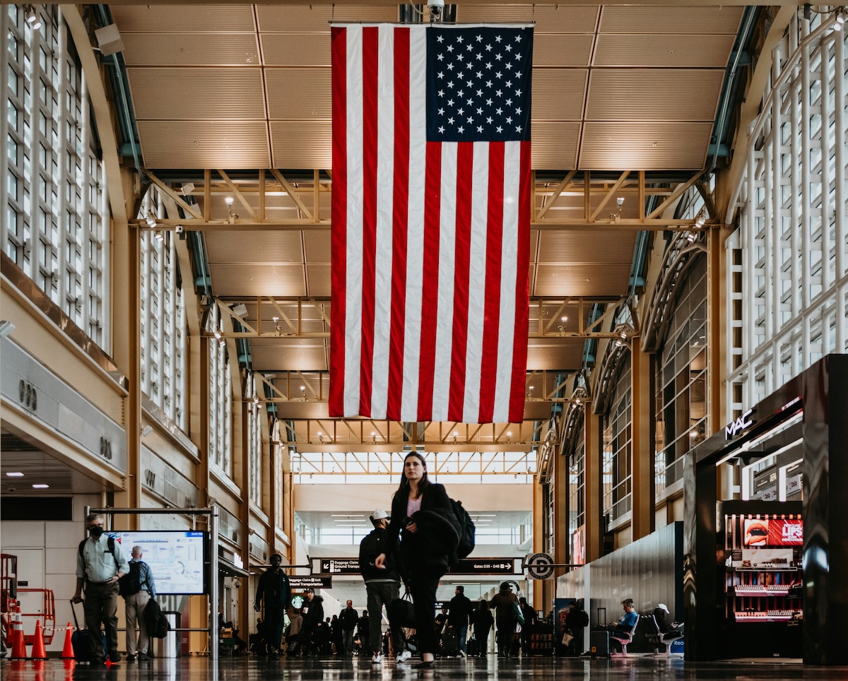 US flag at airport